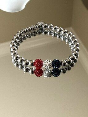 Rustic Cuff Stainless Beaded and Red White Blue Shambala Bracelet
